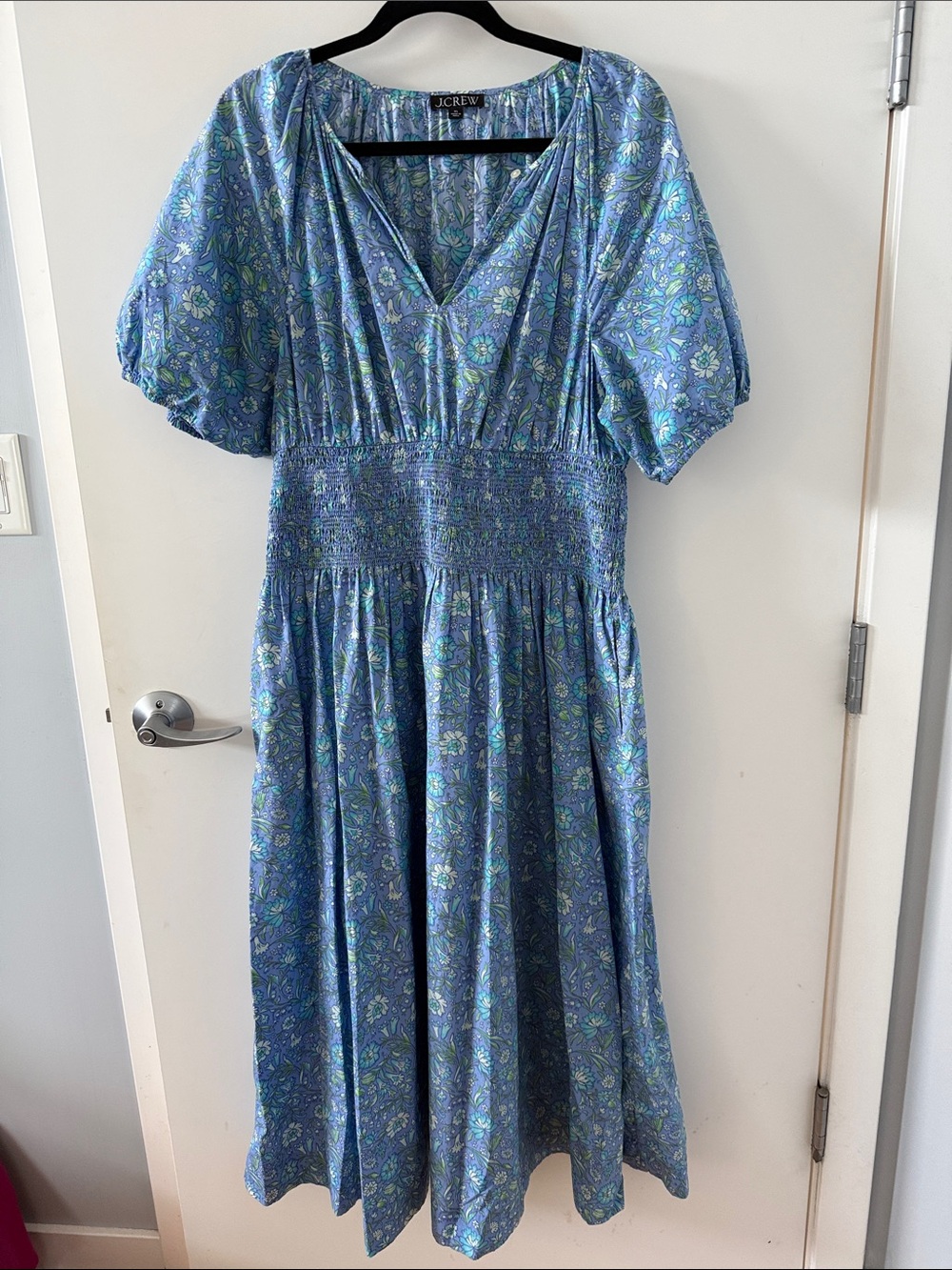 J. Crew Blue Paisley-Print Smocked Midi Dress